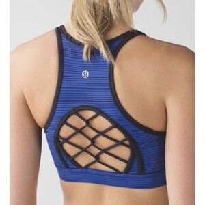 LULULEMON 4 SWEATY II Kanto Stripe Blue Black‎ Running Sports Bra